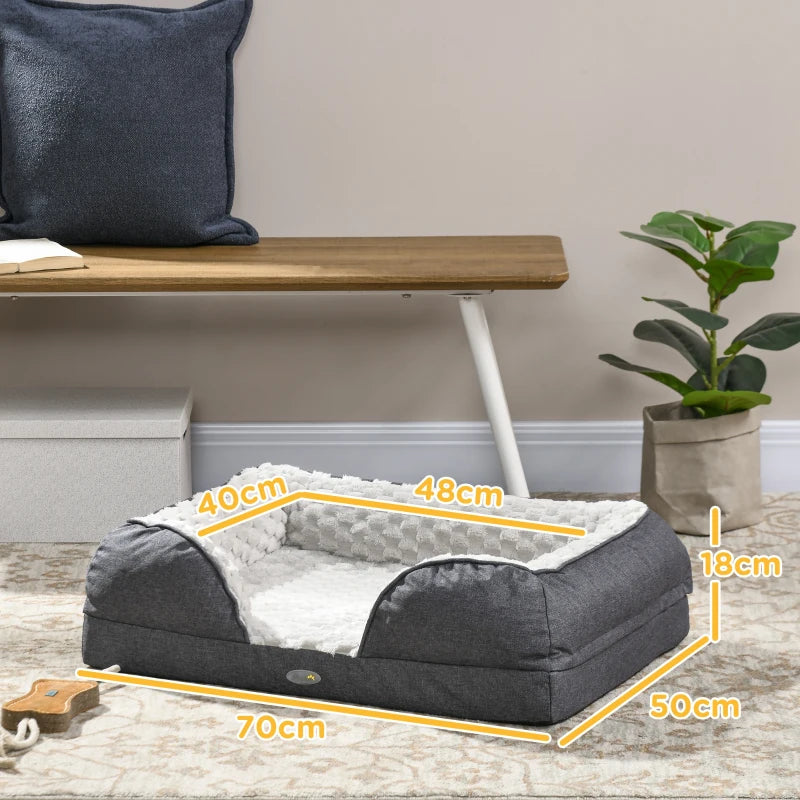 PawHut Calming Dog Bed Pet Mattress with Removable Cover, 70x50x18cm, Charcoal Grey