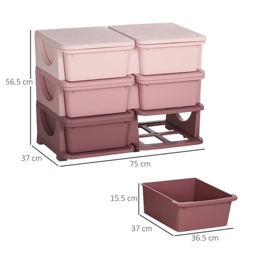 Kids Vertical Toy Organizer Box with Six Drawers Pink Storage Unit Children Room