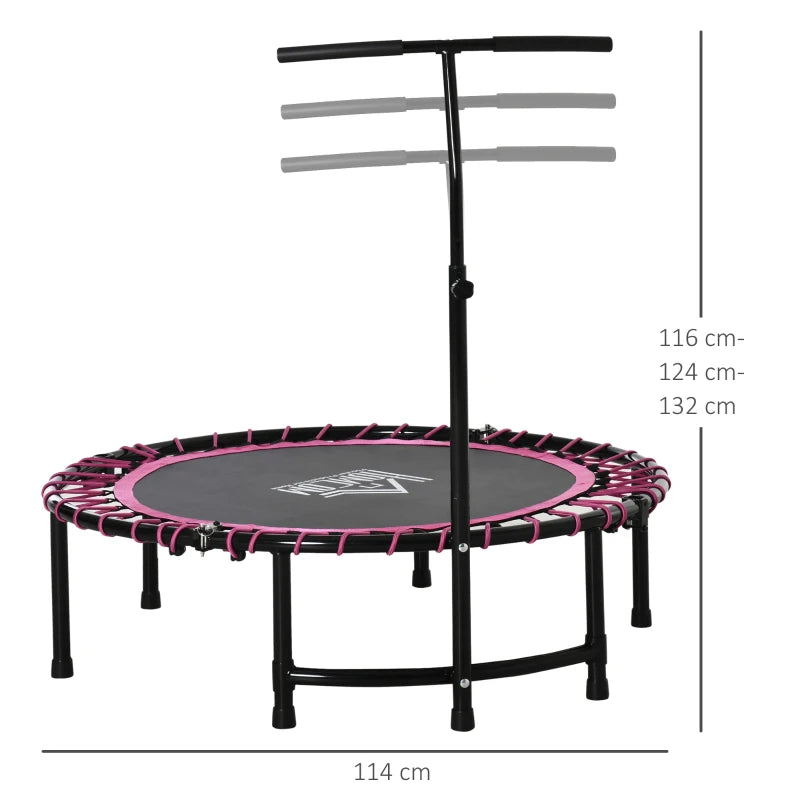 HOMCOM 45" Foldable Mini Trampoline Rebounder Jumper with Adjustable Handle, Pink