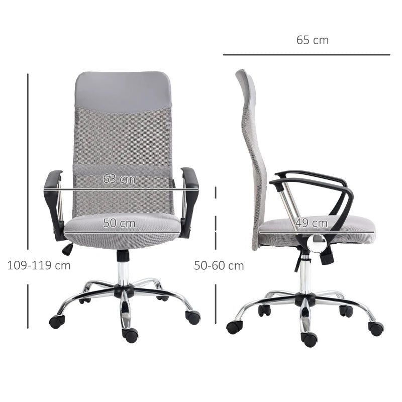 Vinsetto Ergonomic Office Chair Mesh Chair with Height Adjustable, Light Grey