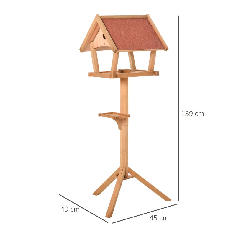 PawHut Wooden Bird Table Freestanding Feeding Station for Garden Outside Natural