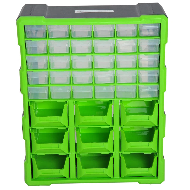 DURHAND Plastic 39 Drawer Part Wall Mount Tool Storage Cabinet Garage Nuts Bolts, Green