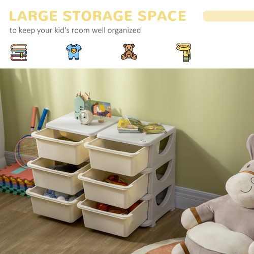 Kids Vertical Toy Organizer Box with Six Drawers Cream Storage Children Room