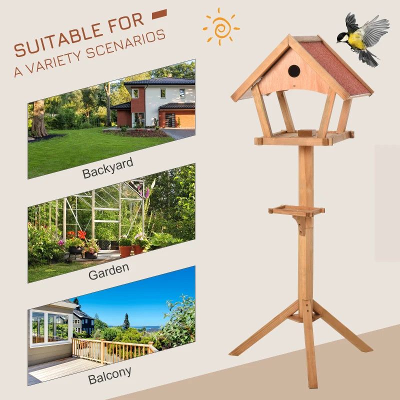 PawHut Wooden Bird Table Freestanding Feeding Station for Garden Outside Natural