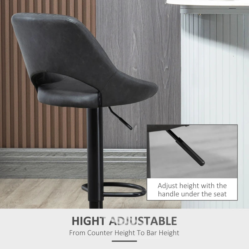HOMCOM Set of 2 Adjustable Swivel Gas Lift PU Leather Counter Chairs with Footrest