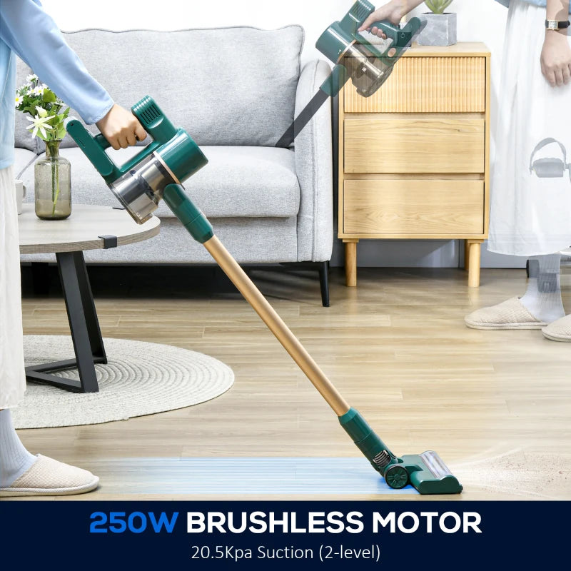 HOMCOM Cordless Rechargeable Vacuum 2500 RPM with LED Display and Accessories, Green