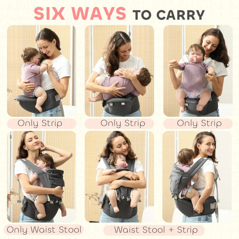 AIYAPLAY 6-in-1 Baby Carrier for Newborns-Toddlers, with Removable Seat, Grey