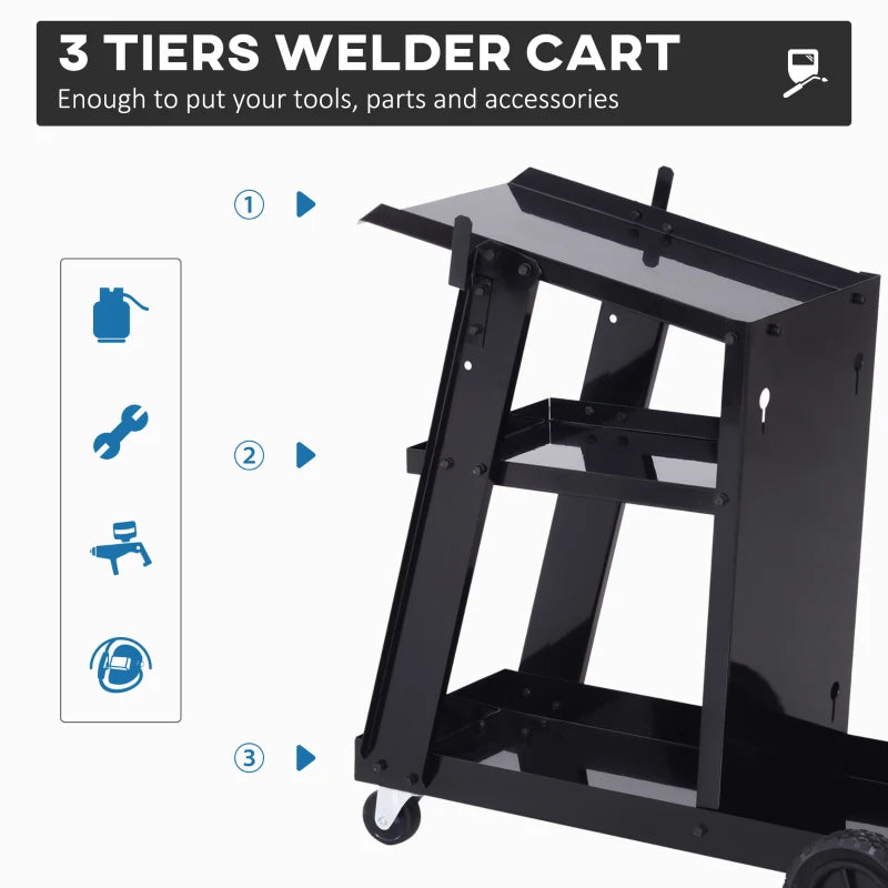 DURHAND Welding Cart for Tank Gas Bottles, Trolley with Safety Chain and Wheel, Black