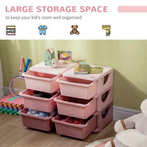 Kids Vertical Toy Organizer Box with Six Drawers Pink Storage Unit Children Room