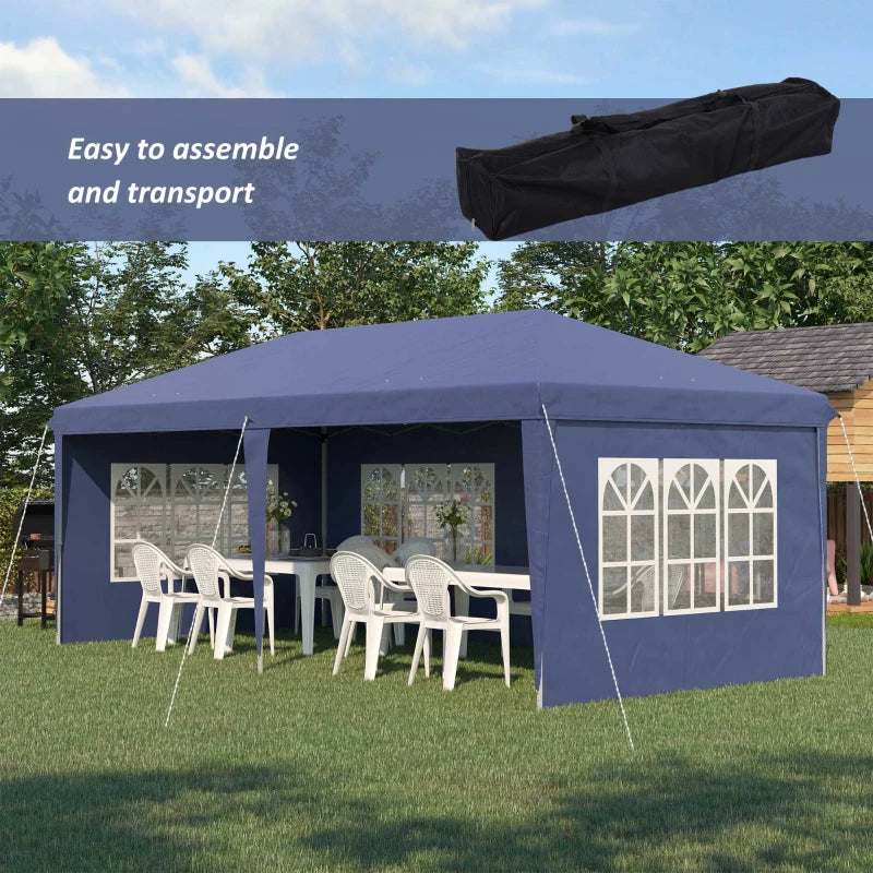 Outsunny 3m x 6m Pop Up Gazebo Marquee Party Tent with Sidewalls and Storage Bag, Blue