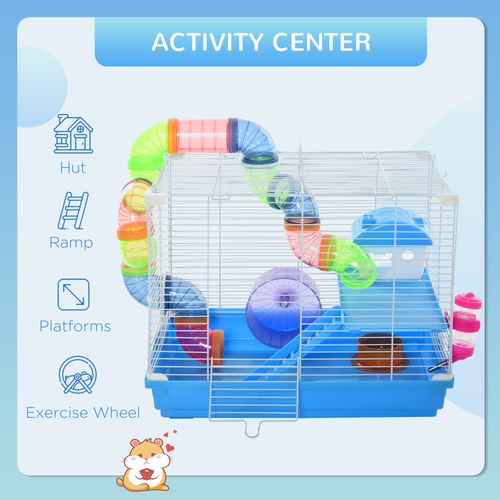 Hamster Cage Carrier Small Animal House with Exercise Wheels Tunnel Tube Paw-hut