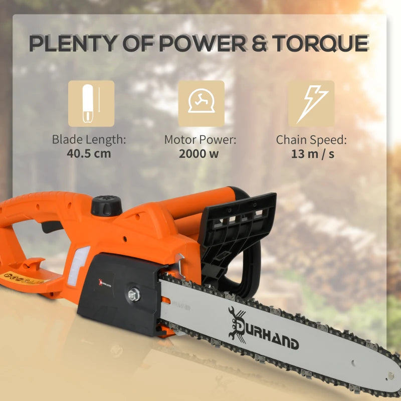 DURHAND Aluminium Electric Chainsaw with Double Brake and Cover 2000W, 40 cm, Orange