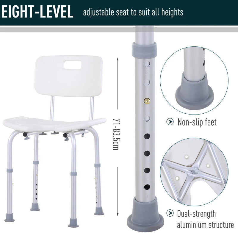 HOMCOM Aluminium Multipurpose Height Adjustable Shower Chair with Non-Slip Feet
