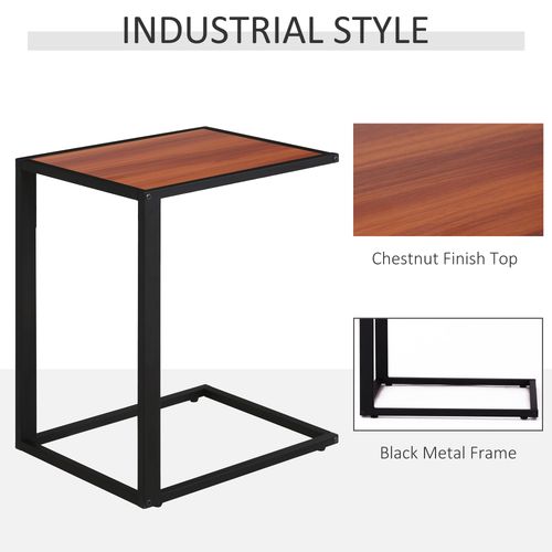 C-Shape Side Table Sofa Snack Wooden Coffee Table W Steel Frame Wide Base Walnut