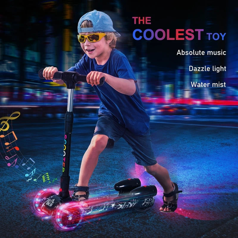 HOMCOM Kids 3 Wheel Plastic Scooter Adjustable Height with Engine-Look Spray, Black