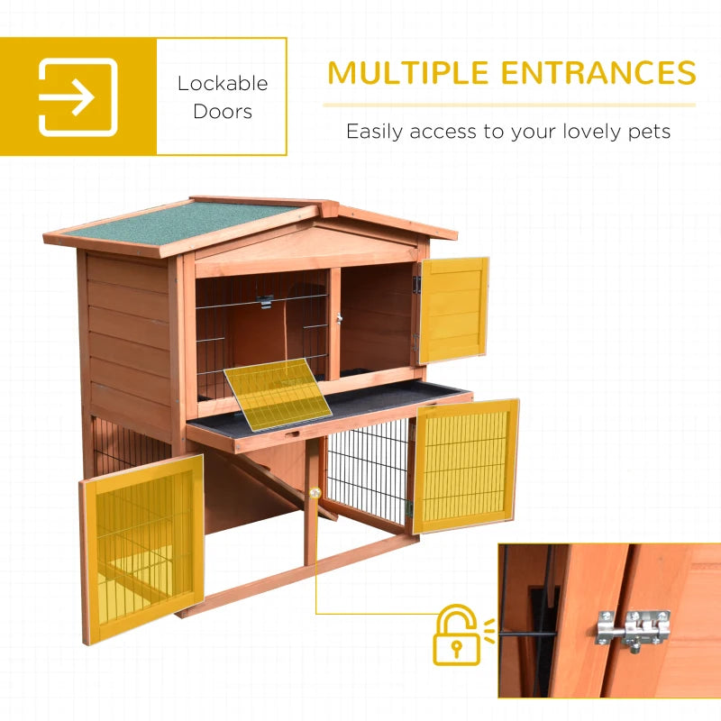 PawHut 2-Tier Rabbit Guinea Pig Hutch with No-Leak Tray 100.5 x 55 x 101 cm, Brown