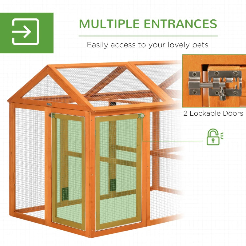 PawHut Large Chicken Run, Wooden Chicken coop, with Combinable Design, Wood Effect