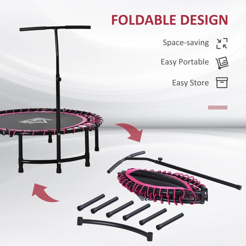 HOMCOM 45" Foldable Mini Trampoline Rebounder Jumper with Adjustable Handle, Pink