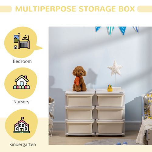 Kids Vertical Toy Organizer Box with Six Drawers Cream Storage Children Room