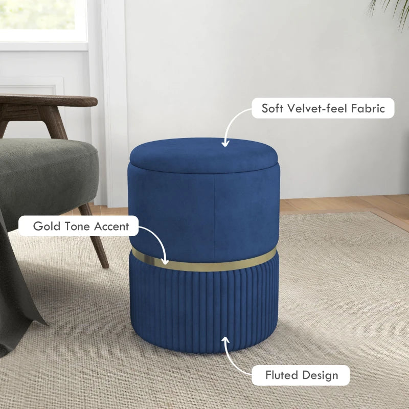 HOMCOM Velvet-Feel Storage Ottoman with Footpads and Thick Sponge Padding, Blue