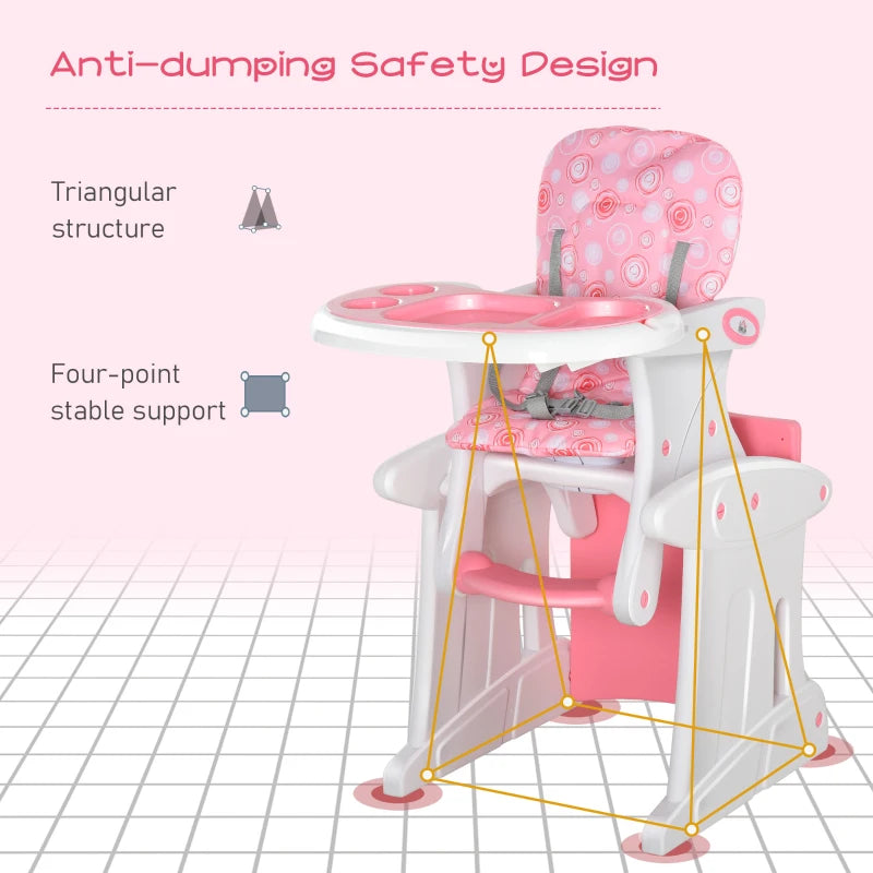 HOMCOM HDPE 3-in-1 Baby Booster High Top Chair w/ with anti-slip feet, Pink