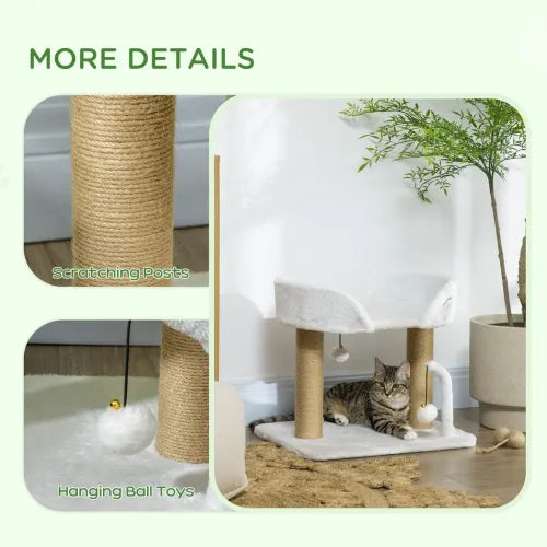 Indoor Modern Cat Tree Kitty Play Tower 42cm with Toy Ball, Jute Scratching Post