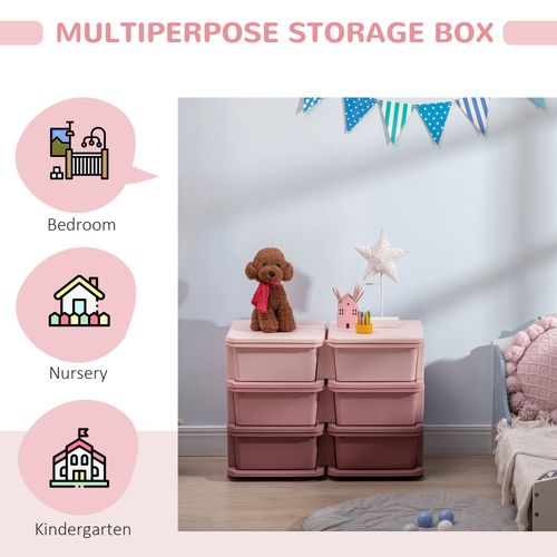 Kids Vertical Toy Organizer Box with Six Drawers Pink Storage Unit Children Room