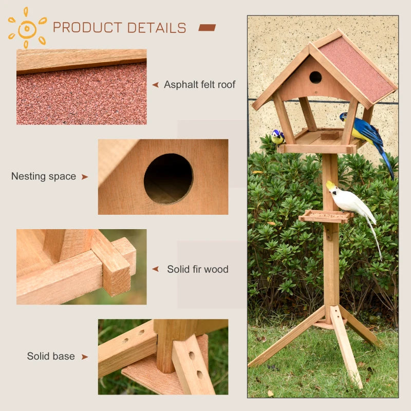 PawHut Wooden Bird Table Freestanding Feeding Station for Garden Outside Natural