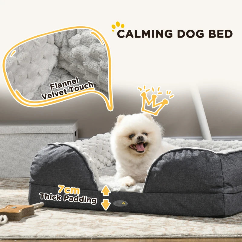 PawHut Calming Dog Bed Pet Mattress with Removable Cover, 70x50x18cm, Charcoal Grey