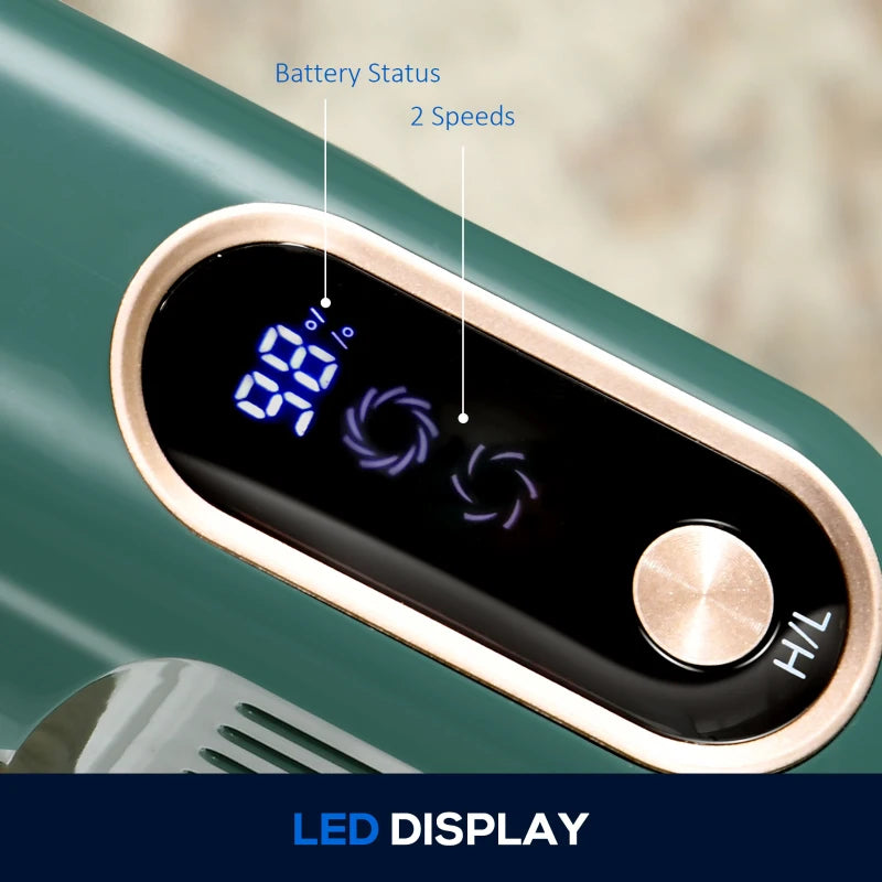 HOMCOM Cordless Rechargeable Vacuum 2500 RPM with LED Display and Accessories, Green