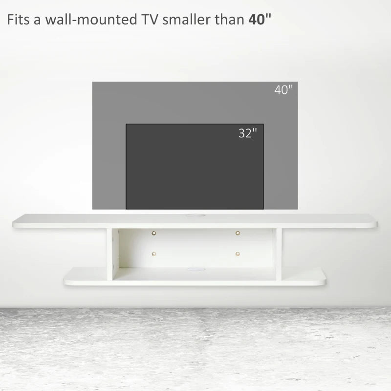 HOMCOM Floating TV Unit Stand, Wall Mounted Media Console with Storage Shelf, White