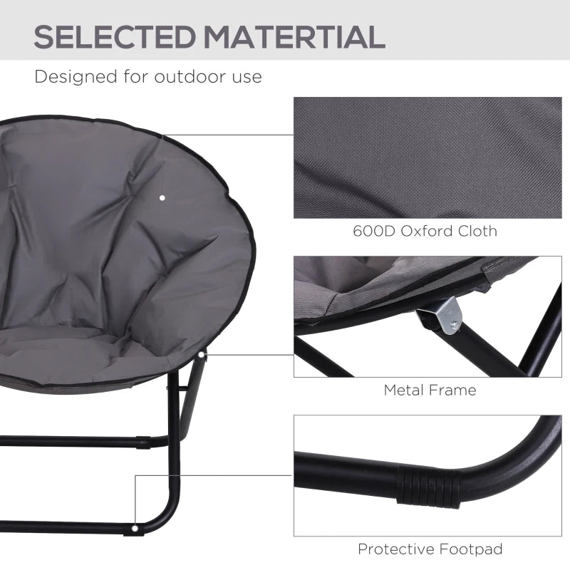 Outsunny Outdoor Folding Padded Saucer Moon Chair Round Seat, 80x80x75 cm, Grey