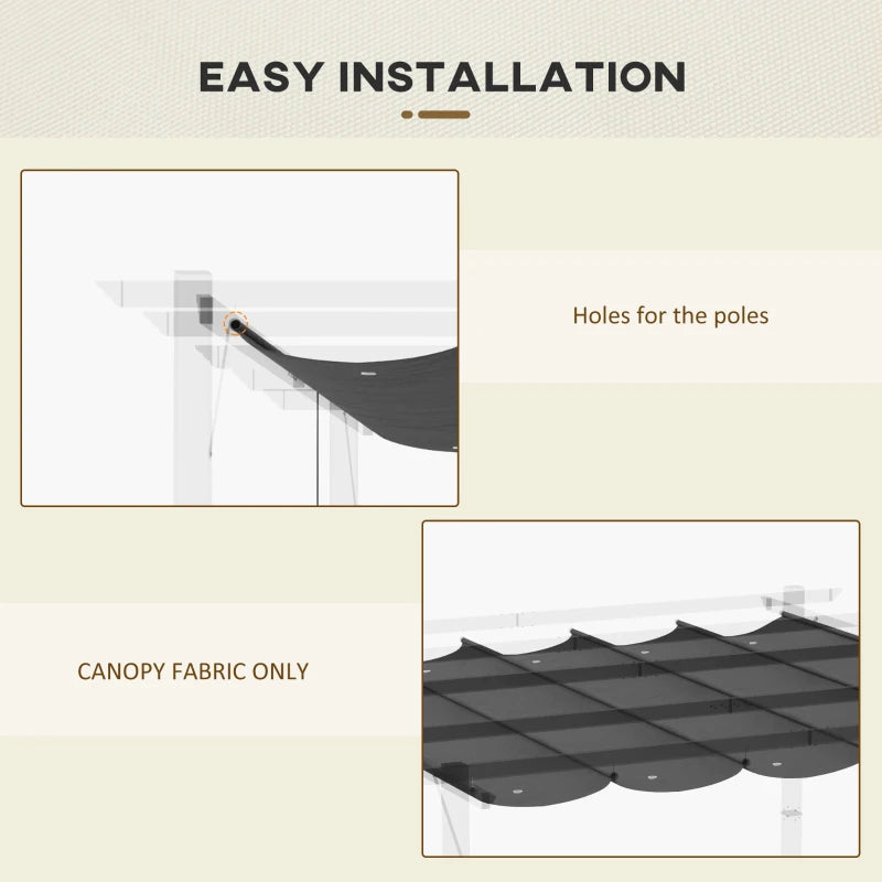 Outsunny Retractable Pergola Cover, Replacement Canopy Fabric 3 x 3 m, Dark Grey