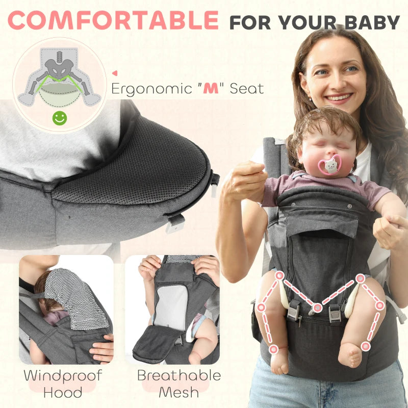 AIYAPLAY 6-in-1 Baby Carrier for Newborns-Toddlers, with Removable Seat, Grey