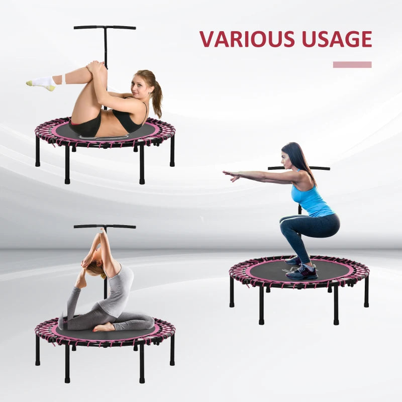 HOMCOM 45" Foldable Mini Trampoline Rebounder Jumper with Adjustable Handle, Pink