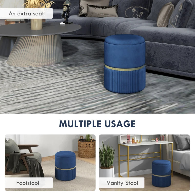 HOMCOM Velvet-Feel Storage Ottoman with Footpads and Thick Sponge Padding, Blue