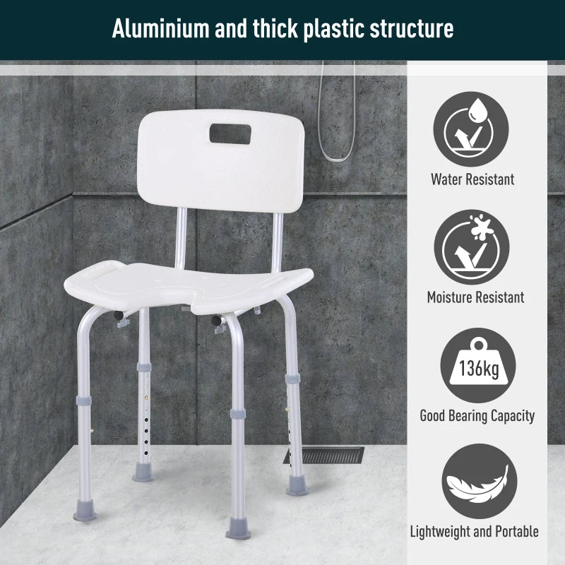 HOMCOM Aluminium Multipurpose Height Adjustable Shower Chair with Non-Slip Feet
