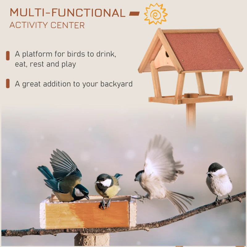 PawHut Wooden Bird Table Freestanding Feeding Station for Garden Outside Natural