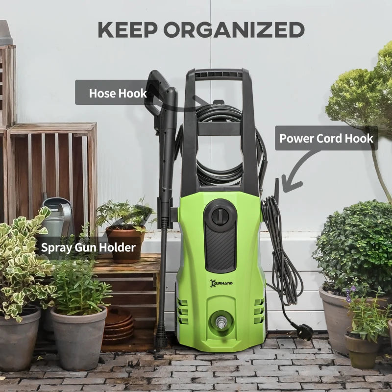 DURHAND 1800W/150 Bar High-Pressure Washer with 510 L/h Flow and 6M Hose, Green