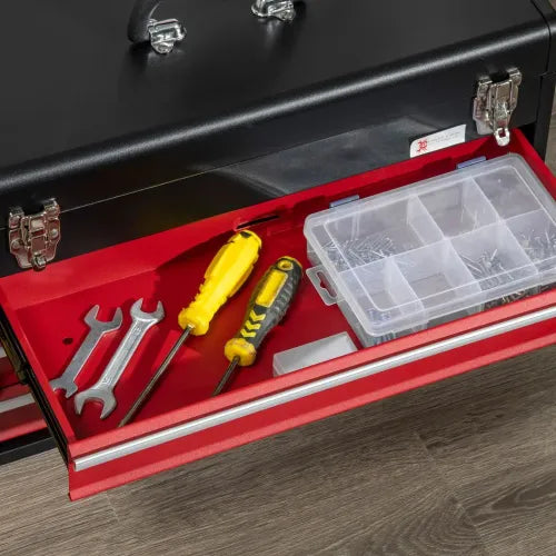 Durhand 3 Drawer Tool Chest Lockable Box with Slide-out Compartments Black