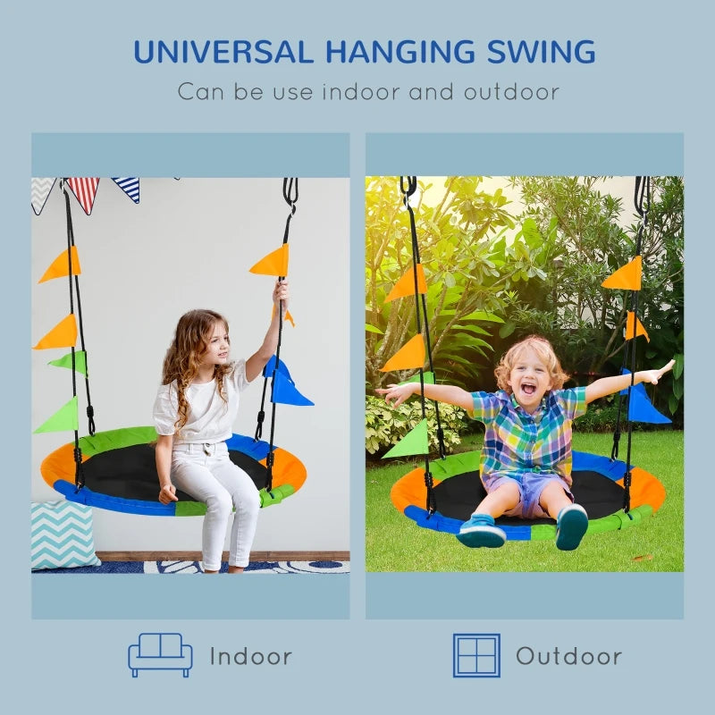 Outsunny Swing Seat Saucer Tree For Kids 40In/100cm Adjustable Rope, Multi-Color