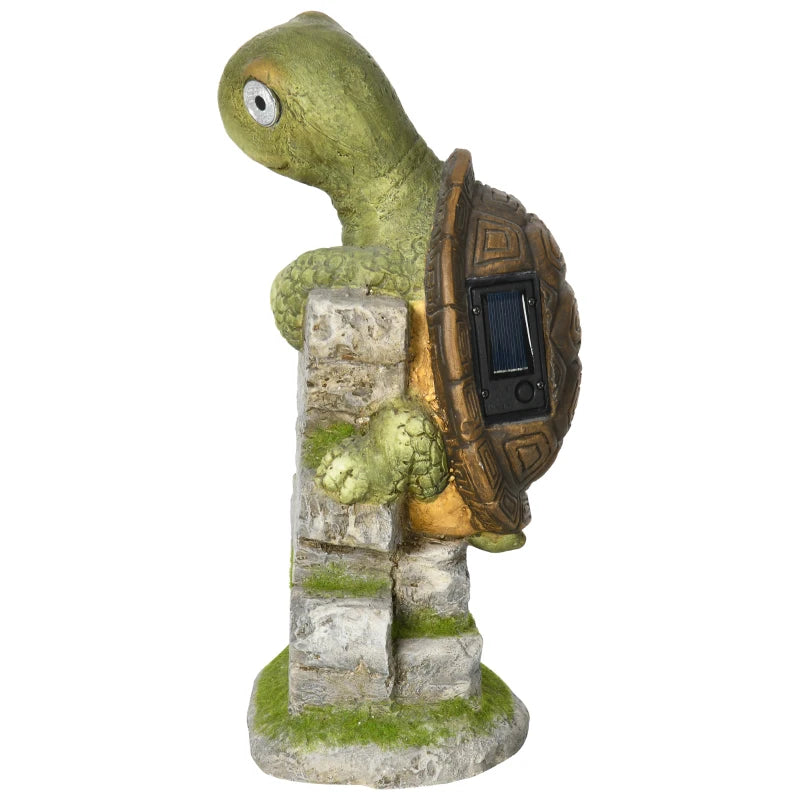 Outsunny Vivid Tortoise Art Sculpture with Solar LED Light, Colorful Garden Statue