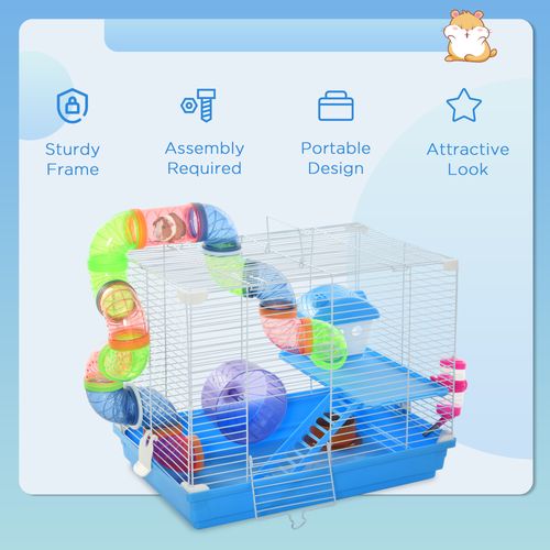 Hamster Cage Carrier Small Animal House with Exercise Wheels Tunnel Tube Paw-hut