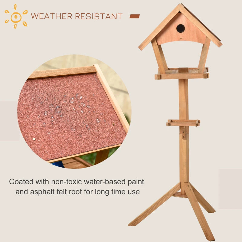 PawHut Wooden Bird Table Freestanding Feeding Station for Garden Outside Natural