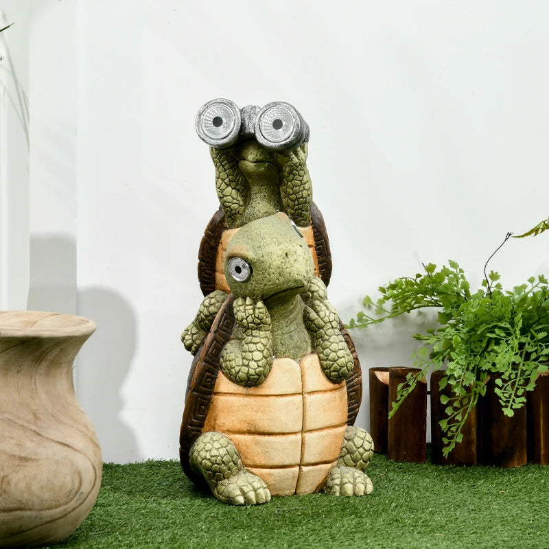 Outsunny Vivid 2 Tortoises Garden Statue with Solar LED Light, Ornament Art Sculpture