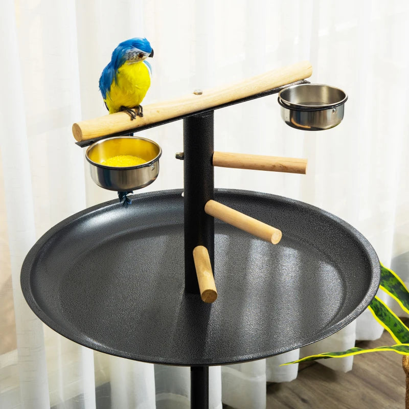 PawHut Metal Bird Table Play Stand, Parrot Perch with Four Wheels Feeding Bowls