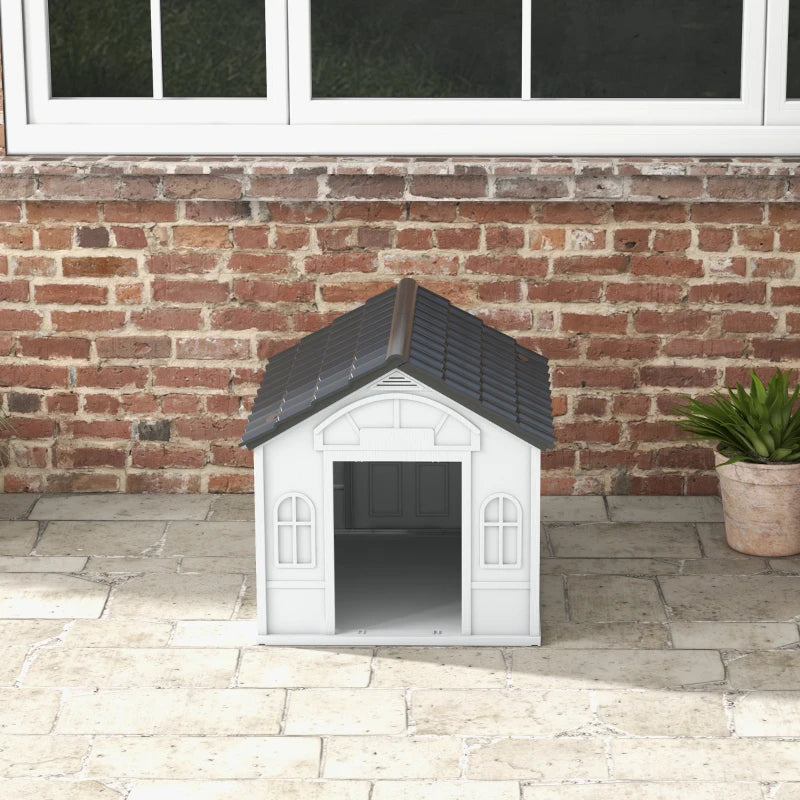 PawHut Plastic Weather-Resistant Dog House for Indoors and Outdoors, Dogs, Grey