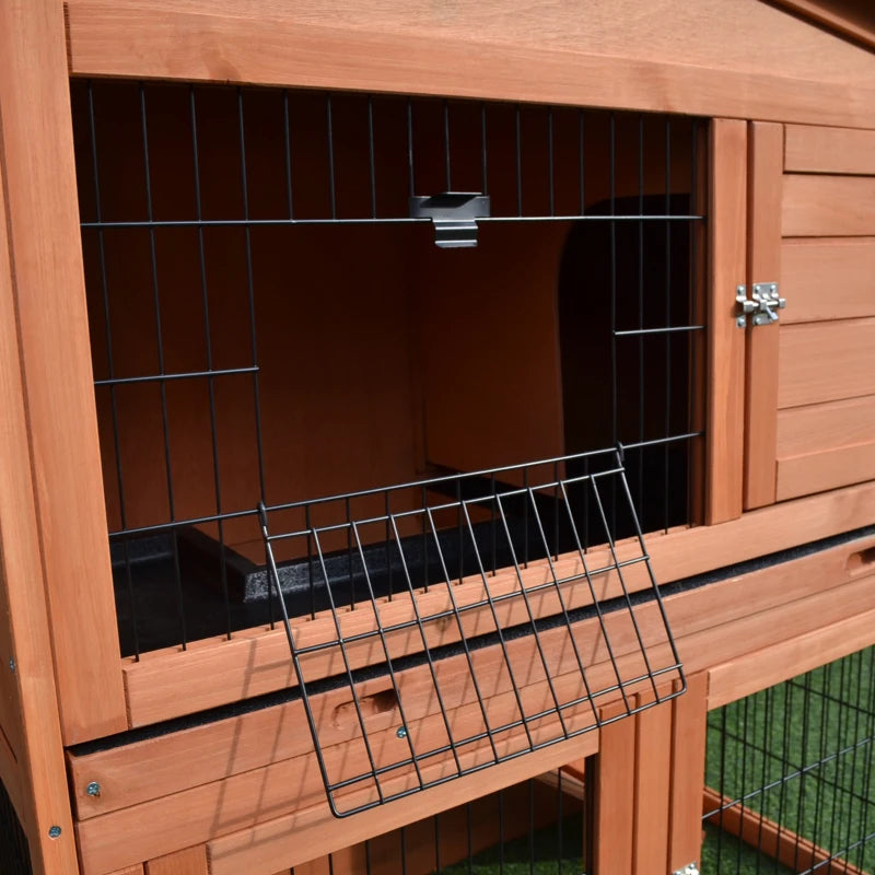 PawHut 2-Tier Rabbit Guinea Pig Hutch with No-Leak Tray 100.5 x 55 x 101 cm, Brown