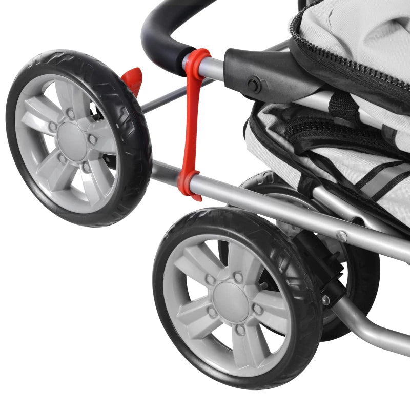 PawHut Pet Foldable Stroller Carriage with Wheels, Zipper Entry, Cup Holder, Storage, Grey