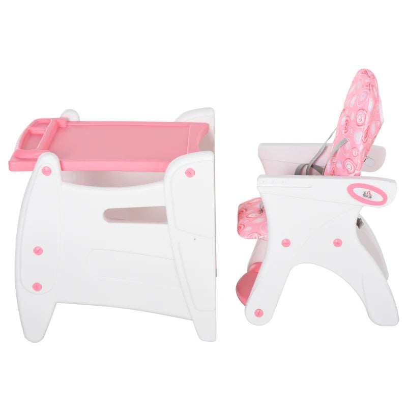 HOMCOM HDPE 3-in-1 Baby Booster High Top Chair w/ with anti-slip feet, Pink